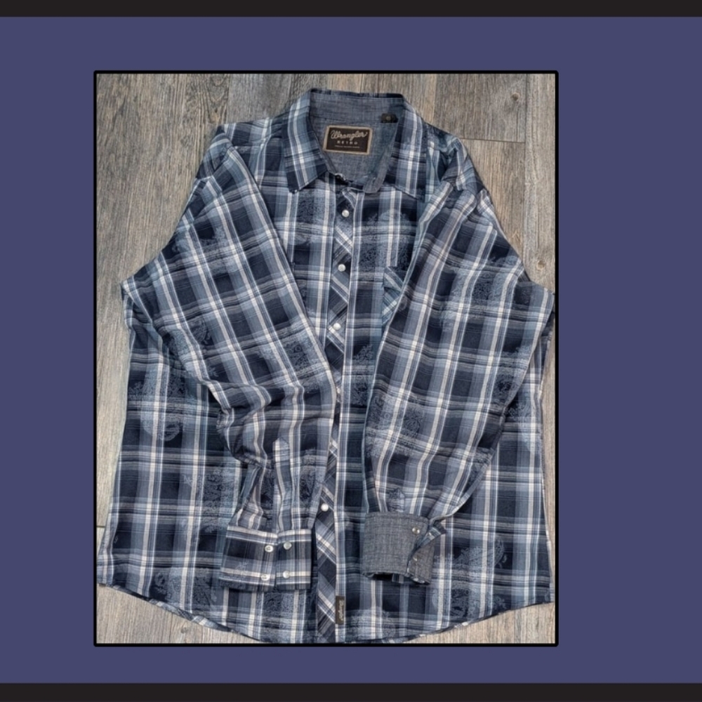 Panhandle Slim Western Pearl Snap Shirt – Men’s XL, Blue Paisley Plaid